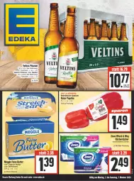 Gazetka promocyjna Edeka - Angebote der Woche - Gazetka - ważna od 07.10 do 07.10.2023 - strona 1 - produkty: auer, Becher, butter, deka, flasche, joghur, joghurt, küche, Küchen, küchentücher, meggle, oder radler, paprika, pils, pilsener, radler, rwe, Stier, Streichzart, Ti, tücher, veltins, veltins pilsener