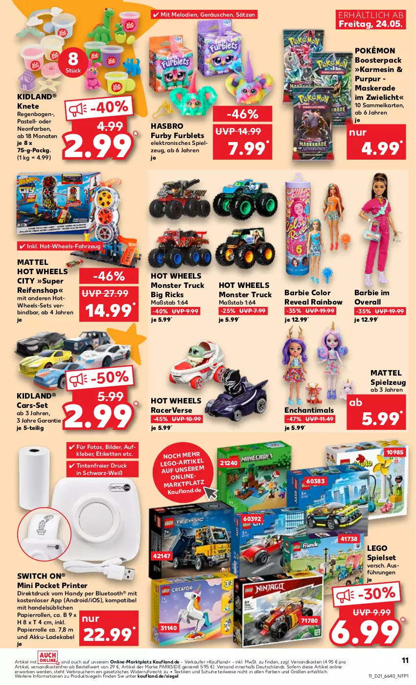 Aktueller Prospekt Kaufland - Prospekt - von 23.05 bis 29.05.2024 - strona 11 - produkty: acer, akku, angebot, angebote, Aufkleber, Barbie, Cars, deka, eier, eis, Elektro, ente, erde, gewinnspiel, Handy, Hasbro, Hot Wheels, Kette, kleber, ladekabel, Maske, Mattel, monster, Monster Truck, ndk, Overall, papier, Parkside, Rauch, reifen, rel, schuhe, Spiele, spielzeug, Ti, versandkostenfrei