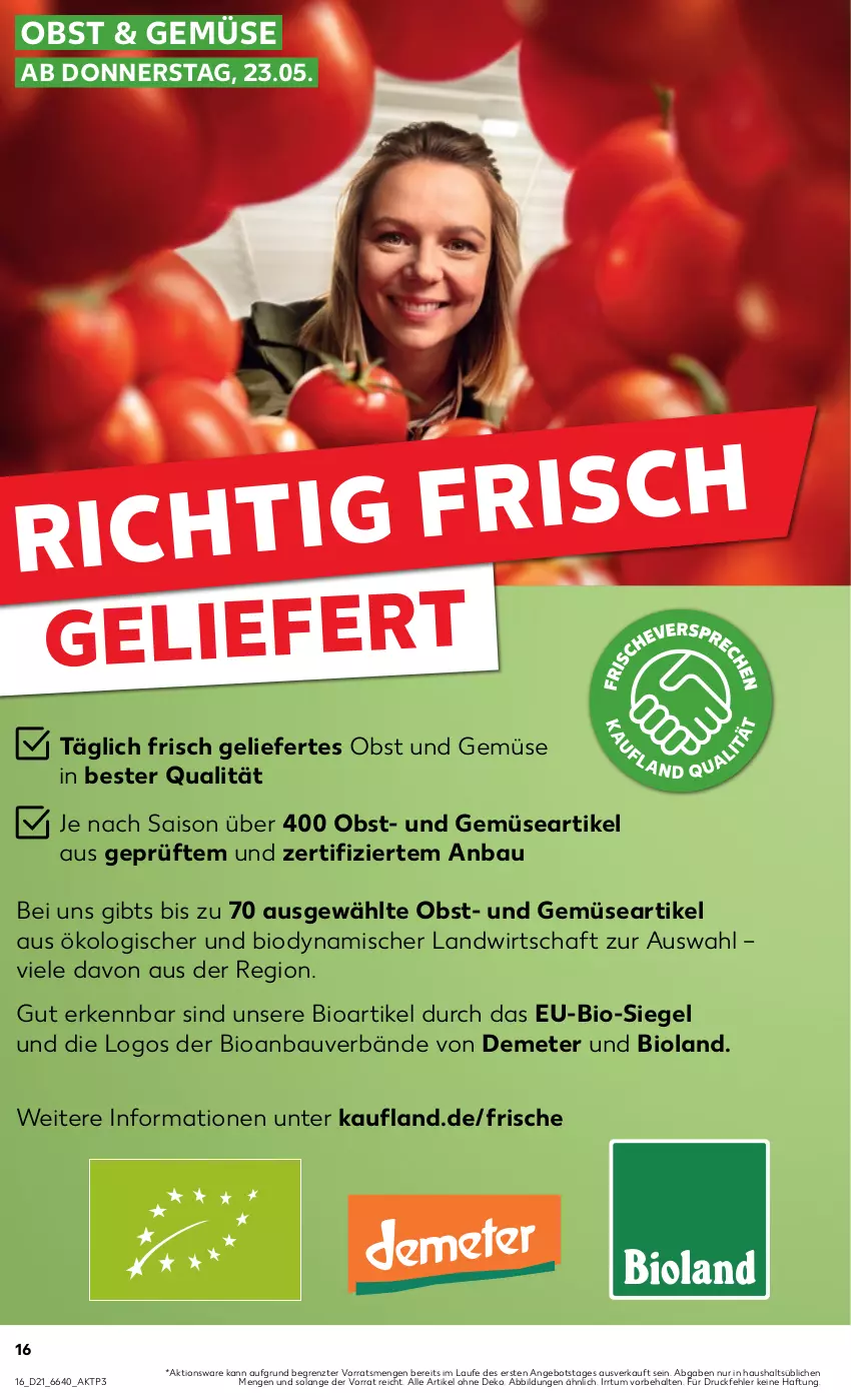 Aktueller Prospekt Kaufland - Prospekt - von 23.05 bis 29.05.2024 - strona 16 - produkty: angebot, Bau, bio, bioland, obst, Obst und Gemüse, Ti, und gemüse, ZTE