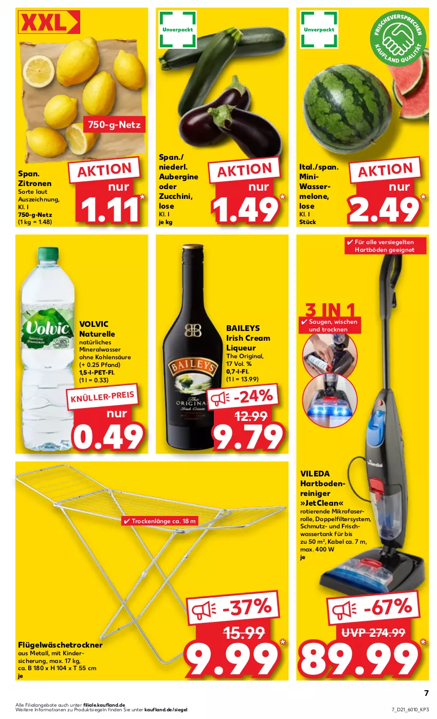 Aktueller Prospekt Kaufland - Prospekt - von 23.05 bis 29.05.2024 - strona 7 - produkty: Alwa, angebot, angebote, aubergine, baileys, eis, elle, gin, Hartbodenreiniger, irish cream, Kinder, liqueur, melone, mikrofaser, mineralwasser, natur, natürliches mineralwasser, reiniger, rel, Ti, Tiere, Trockner, vileda, volvic, wäschetrockner, wasser, wassermelone, wassertank, zitrone, zitronen, zucchini