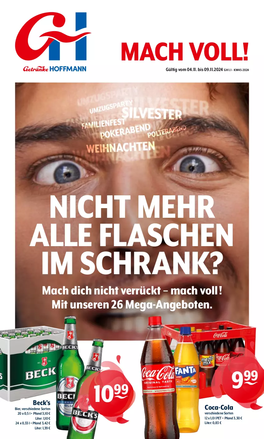 Aktueller Prospekt Getraenke Hoffmann - Prospekte - von 04.11 bis 09.11.2024 - strona 1 - produkty: angebot, angebote, bier, coca-cola, cola, flasche, mac, Schrank, Ti