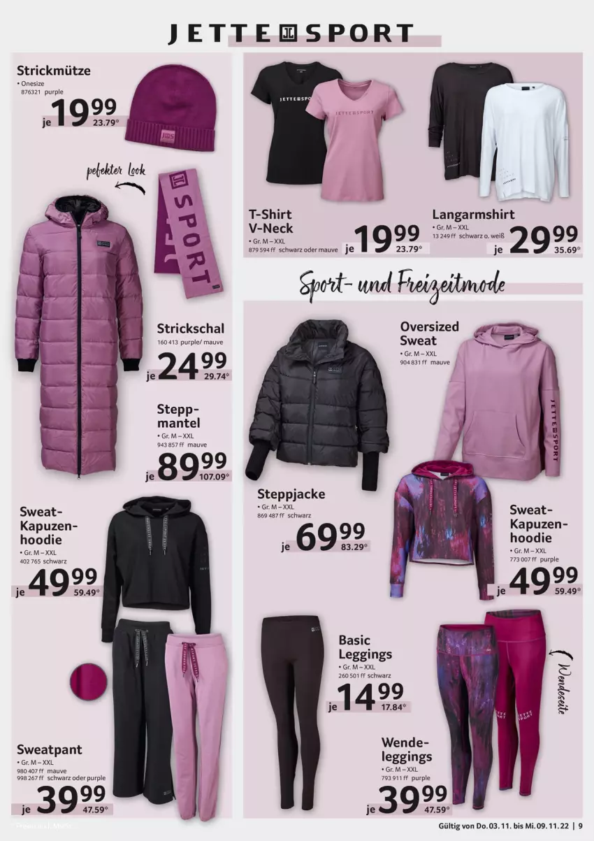 Aktueller Prospekt Selgros - Non Food - von 03.11 bis 09.11.2022 - strona 9 - produkty: gin, Jacke, Langarmshirt, leggings, Mantel, Mütze, Schal, shirt, Sport, Steppjacke, T-Shirt, Ti