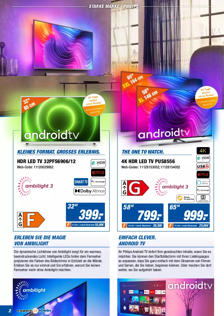 Aktueller Prospekt Expert Olpe - Prospekte - von 17.02 bis 23.02.2022 - strona 2 - produkty: Android TV, ente, fernseher, gin, Heu, Intel, led tv, leds, leine, mac, Philips, rum, smart tv, The One, Ti