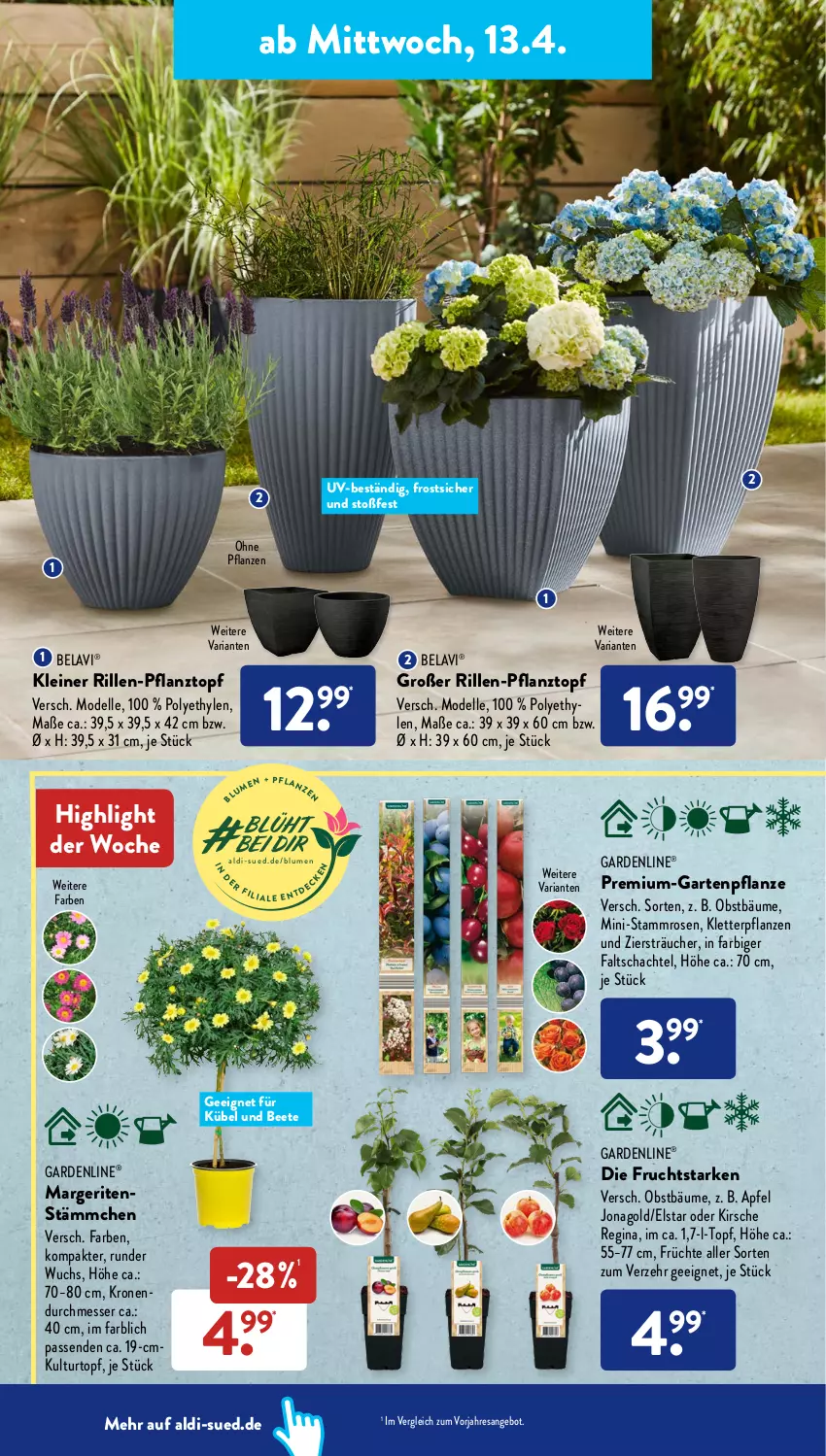 Aktueller Prospekt AldiSud - ALDI Aktuell - von 11.04 bis 16.04.2022 - strona 22 - produkty: aldi, angebot, apfel, dell, eis, elle, frucht, früchte, gardenline®, Garten, Gartenpflanze, gin, kirsch, kirsche, krone, kulturtopf, leine, messer, Mode, obst, pflanze, pflanzen, Pflanztopf, reis, resa, Ria, rosen, topf