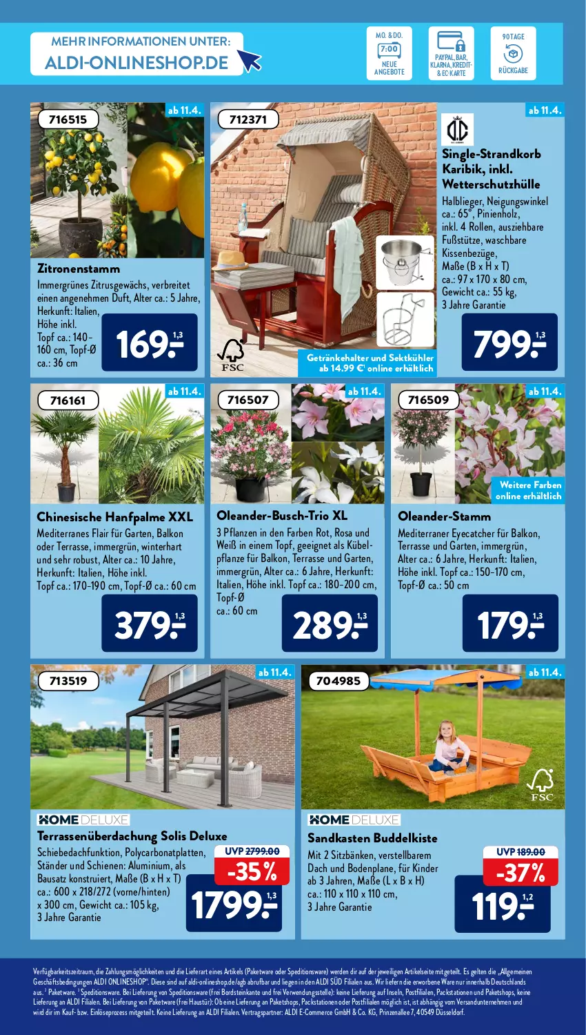 Aktueller Prospekt AldiSud - ALDI Aktuell - von 11.04 bis 16.04.2022 - strona 33 - produkty: aldi, angebot, angebote, aust, Bau, Bona, Brei, elle, erde, Garten, getränk, getränke, getränkehalter, gsw, Holz, Kinder, kissen, korb, latte, LG, Liege, ndk, pflanze, pflanzen, rwe, Sandkasten, schutzhülle, sekt, strandkorb, Terrassenüberdachung, Ti, topf, zitrone, zitronen