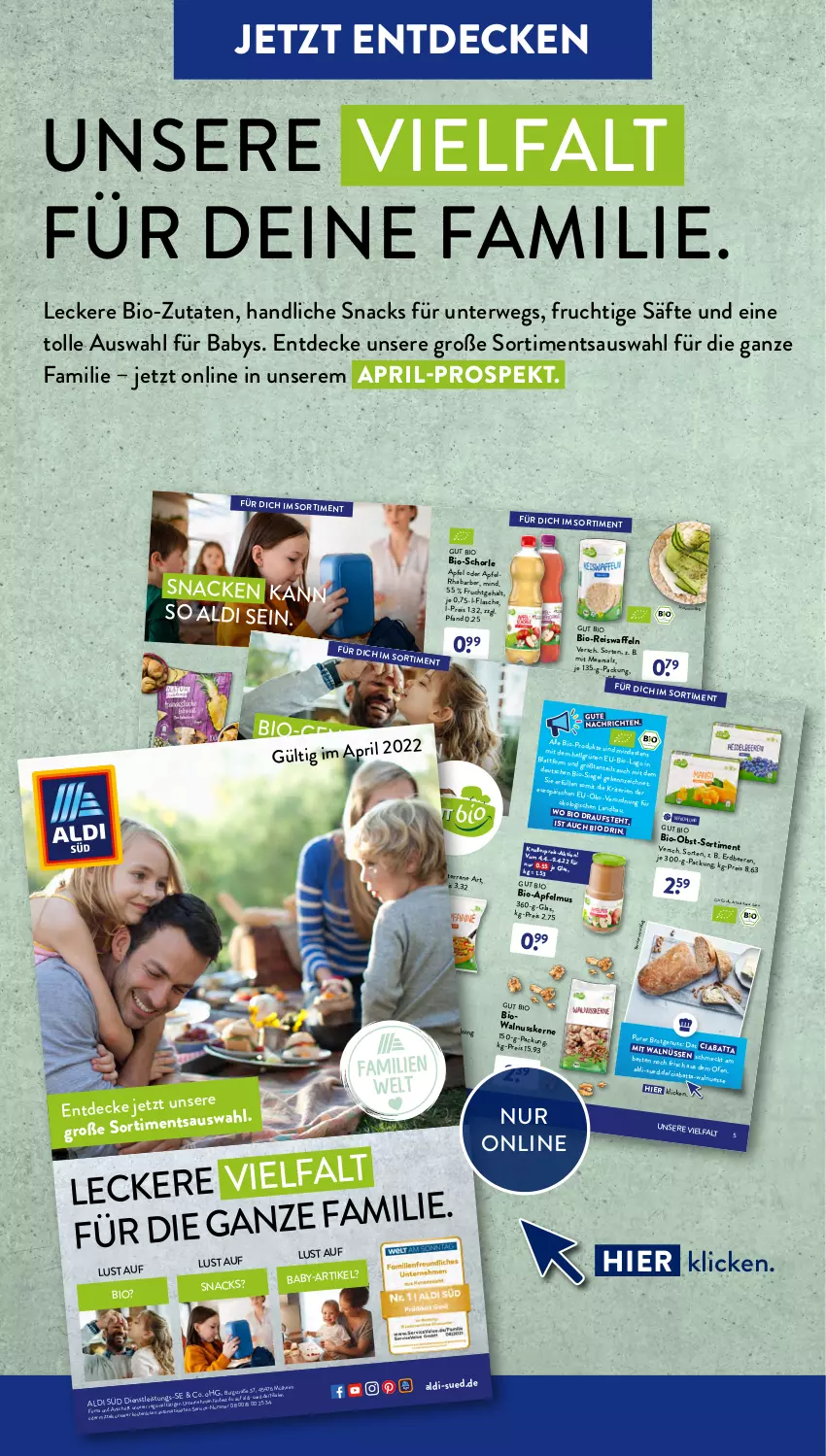 Aktueller Prospekt AldiSud - ALDI Aktuell - von 11.04 bis 16.04.2022 - strona 36 - produkty: aldi, apfel, auto, beere, beeren, bio, brot, ciabatta, decke, dekoration, eis, eiswaffeln, elle, ente, erdbeere, erdbeeren, flasche, fleisch, frucht, fruchtsaft, fruchtsaftgetränk, Geflügel, getränk, gin, hafer, Hefe, knallerpreis, LG, meersalz, mehl, nuss, obst, Ofen, orange, pril, reis, Reiswaffeln, rhabarber, ring, rwe, saft, säfte, sahne, salz, sauce, schorle, snack, snacks, Spezi, Spiele, Tasche, taschen, Ti, tisch, tomate, tomaten, waffeln, walnuss, weizenmehl, wiener, würstchen, ZTE