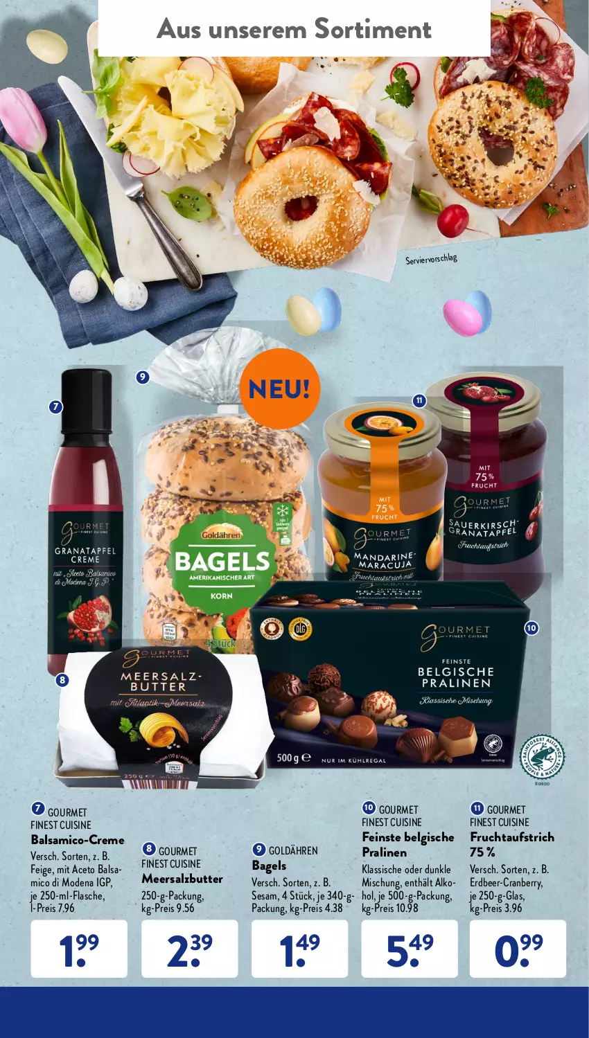 Aktueller Prospekt AldiSud - ALDI Aktuell - von 11.04 bis 16.04.2022 - strona 47 - produkty: aceto, aceto balsamico, aufstrich, Bagel, balsam, balsamico, Belgische Pralinen, butter, cranberry, creme, eis, flasche, frucht, fruchtaufstrich, LG, meersalz, Meersalzbutter, Mode, pralinen, reis, salz, sesam, Ti