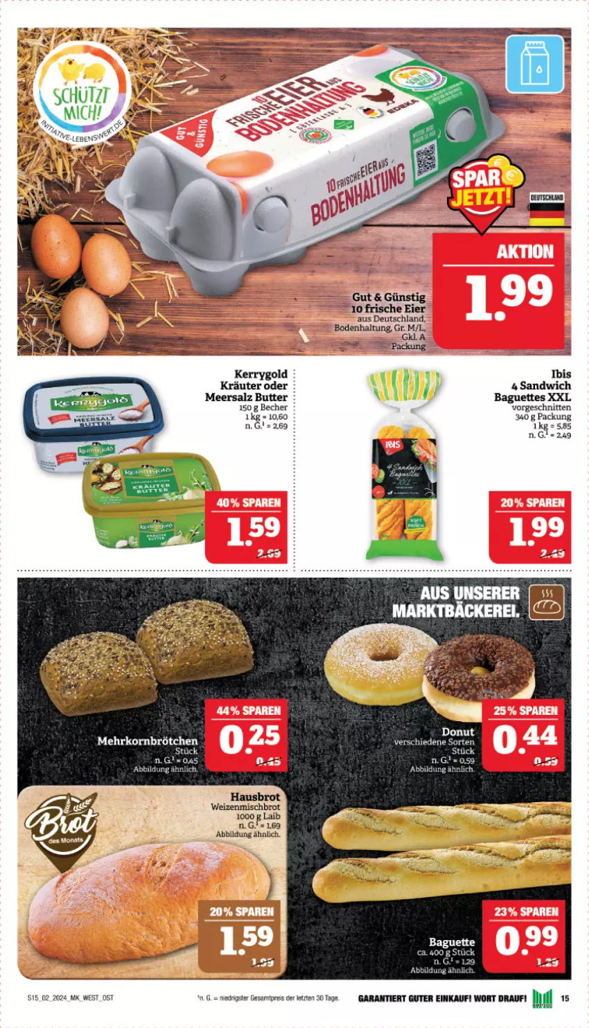 Aktueller Prospekt Marktkauf - Prospekt - von 07.01 bis 13.01.2024 - strona 15 - produkty: baguette, baguettes, Becher, brot, brötchen, butter, eier, eis, kerrygold, korn, kräuter, meersalz, mehrkornbrötchen, reis, salz, sandwich, schnitten, Ti, usb, weizenmischbrot, ZTE