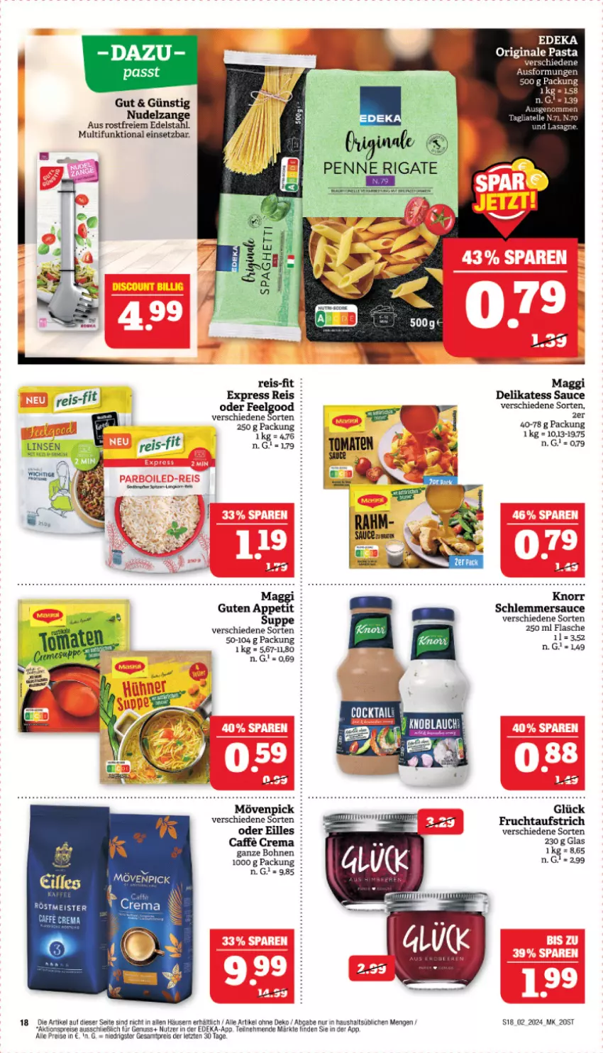 Aktueller Prospekt Marktkauf - Prospekt - von 07.01 bis 13.01.2024 - strona 18 - produkty: aktionspreis, aufstrich, bohne, bohnen, caffe, deka, delikatess sauce, edelstahl, eis, flasche, frucht, fruchtaufstrich, knorr, LG, linsen, maggi, Meister, mövenpick, nuss, penne, penne rigate, reis, reis-fit, sauce, schlemmersauce, suppe, Ti, tomate, tomaten, ZTE