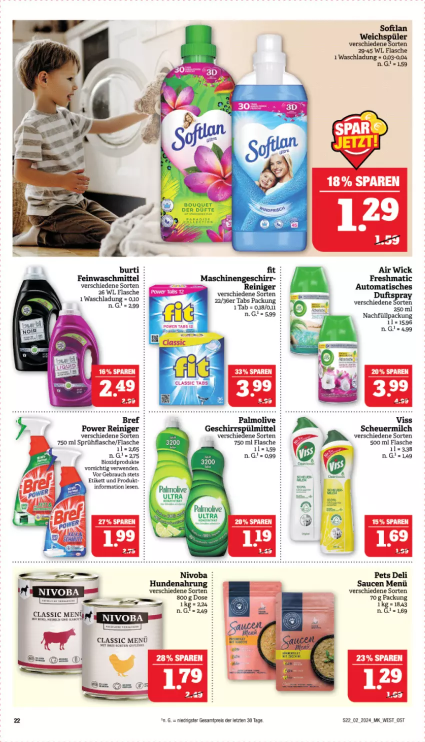 Aktueller Prospekt Marktkauf - Prospekt - von 07.01 bis 13.01.2024 - strona 22 - produkty: Air Wick, auto, bio, biozidprodukte, burti, eis, flasche, geschirr, Heu, hundenahrung, milch, Rauch, reiniger, reis, rwe, sauce, saucen, scheuermilch, Softlan, sprühflasche, spülmittel, Ti, tisch, waschmittel, WICK, ZTE