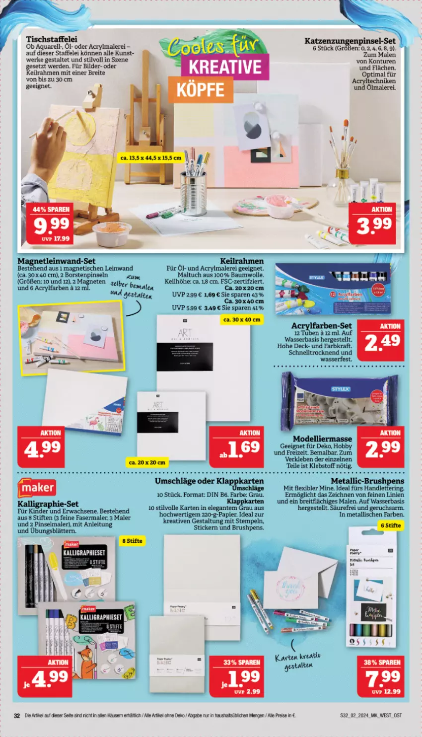 Aktueller Prospekt Marktkauf - Prospekt - von 07.01 bis 13.01.2024 - strona 32 - produkty: aqua, Bau, baumwolle, Brei, eis, erde, fasermaler, Hobby, HP, Kinder, kraft, Nike, papier, Pinsel, reis, rel, ring, stifte, Ti, tisch, tuc, wasser, wolle