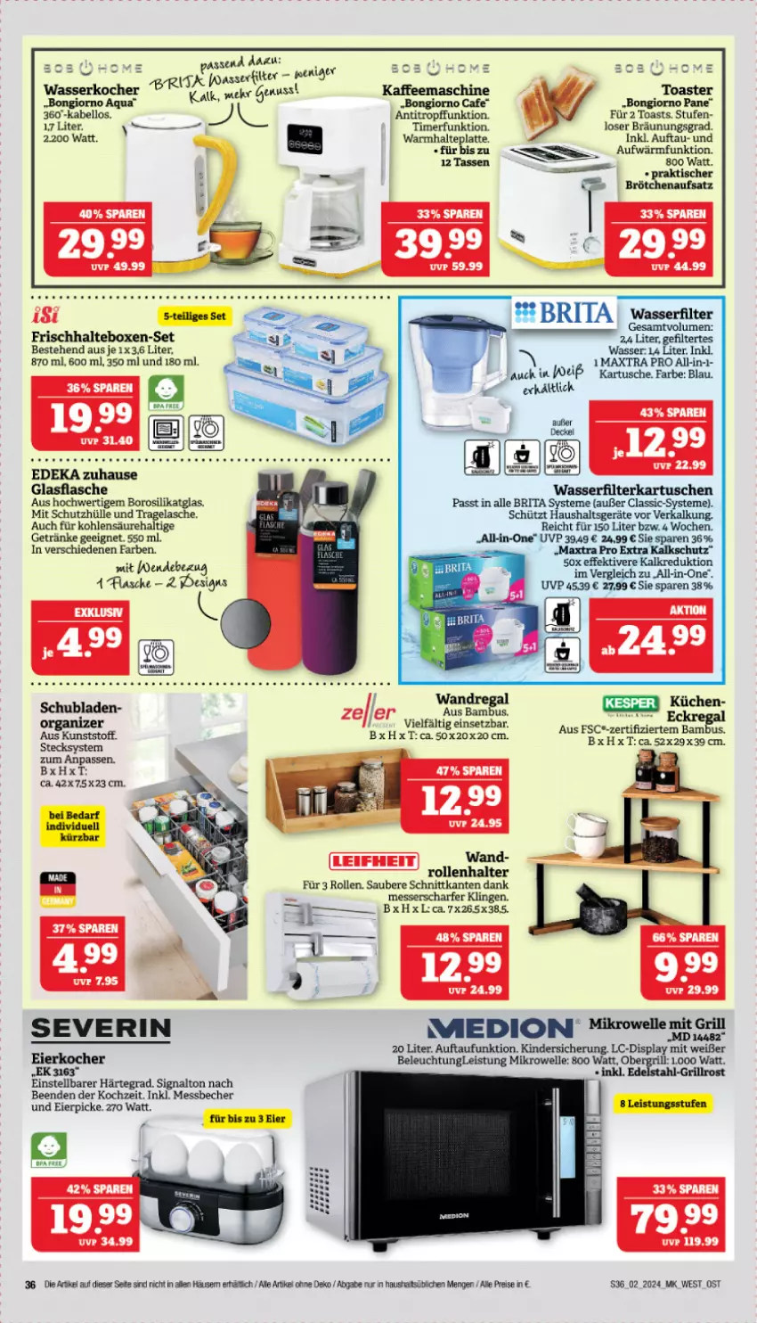 Aktueller Prospekt Marktkauf - Prospekt - von 07.01 bis 13.01.2024 - strona 36 - produkty: aqua, bambus, Becher, beleuchtung, brita, brötchen, brötchenaufsatz, decke, Deckel, eier, eis, elle, filterkartuschen, flasche, getränk, getränke, grill, grillrost, Haushaltsgeräte, kaffee, kaffeemaschine, kesper, Kinder, Kocher, küche, Küchen, latte, Maxtra, medion, Messbecher, messer, mikrowelle, nuss, regal, reis, schubladen, schutzhülle, Signal, tasse, Ti, timer, tisch, toast, toaster, wandregal, wasser, wasserfilter, wasserkocher