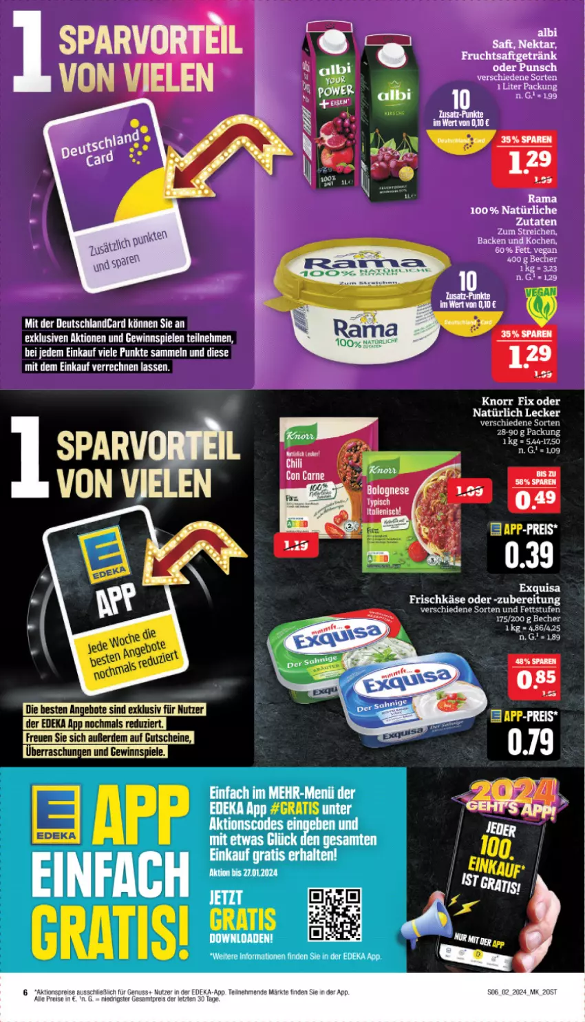 Aktueller Prospekt Marktkauf - Prospekt - von 07.01 bis 13.01.2024 - strona 6 - produkty: aktionspreis, angebot, angebote, Becher, chili, deka, deutschlandcard, eis, erde, exquisa, exquisa frischkäse, frischkäse, frucht, fruchtsaft, fruchtsaftgetränk, getränk, gewinnspiel, gutschein, gutscheine, Käse, rama, reis, saft, Spiele, Ti