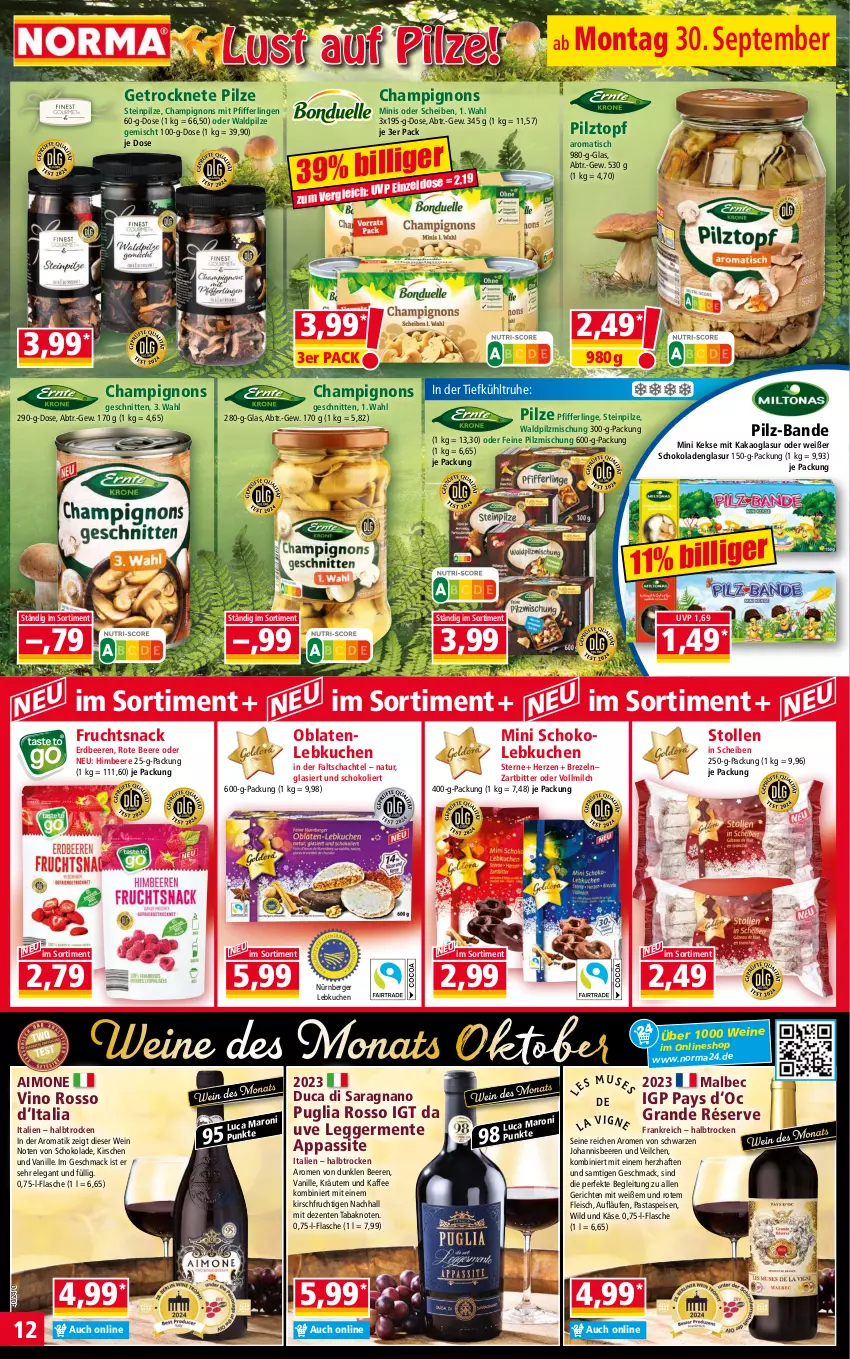 Aktueller Prospekt Norma - Norma - von 30.09 bis 07.10.2024 - strona 12 - produkty: beere, beeren, Berger, brezel, Brezeln, champignon, champignons, Egger, eis, ente, erdbeere, erdbeeren, flasche, fleisch, frucht, Germ, himbeer, himbeere, johannisbeere, Johannisbeeren, kaffee, kakao, Käse, keks, kekse, kirsch, kirsche, kirschen, kräuter, kräutern, kuchen, Lebkuchen, mac, milch, natur, nürnberger, Nürnberger Lebkuchen, Oblaten, pasta, Pfifferlinge, pilze, Pilzmischung, schnitten, schoko, schokolade, schokoladen, snack, Steinpilze, Stollen, Ti, tisch, topf, vanille, vollmilch, wein, weine, Wild