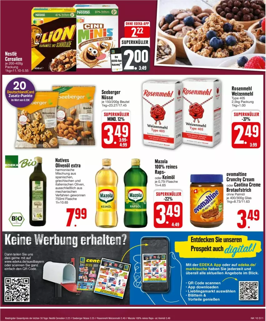 Aktueller Prospekt Edeka - Prospekte - von 04.03 bis 09.03.2024 - strona 11 - produkty: angebot, angebote, aufstrich, Berger, beutel, brot, brotaufstrich, creme, decke, deka, elle, ente, flasche, keimöl, mazola, mehl, natives olivenöl, ohne palmöl, olive, oliven, olivenöl, olivenöl extra, ovomaltine, rosen, Rosenmehl, seeberger, Ti, type 405, weizenmehl