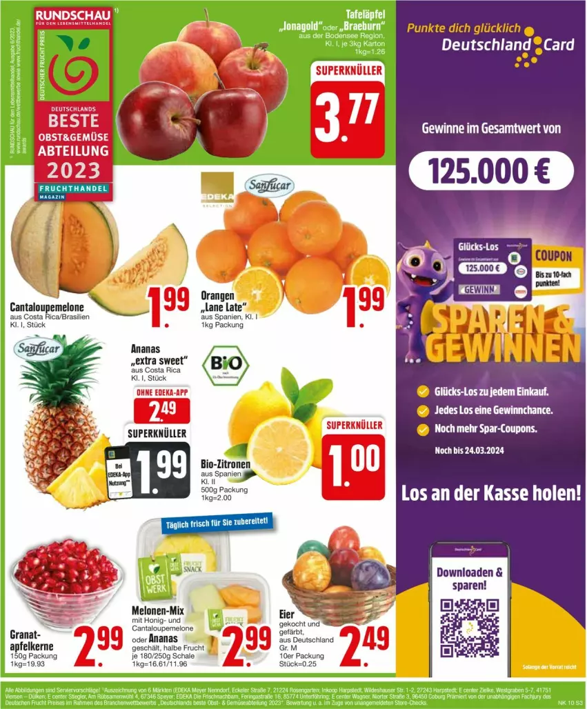 Aktueller Prospekt Edeka - Prospekte - von 04.03 bis 09.03.2024 - strona 3 - produkty: Abtei, ananas, bio, bio-zitronen, deka, frucht, honig, melone, melonen, obst, Schal, Schale, zitrone, zitronen