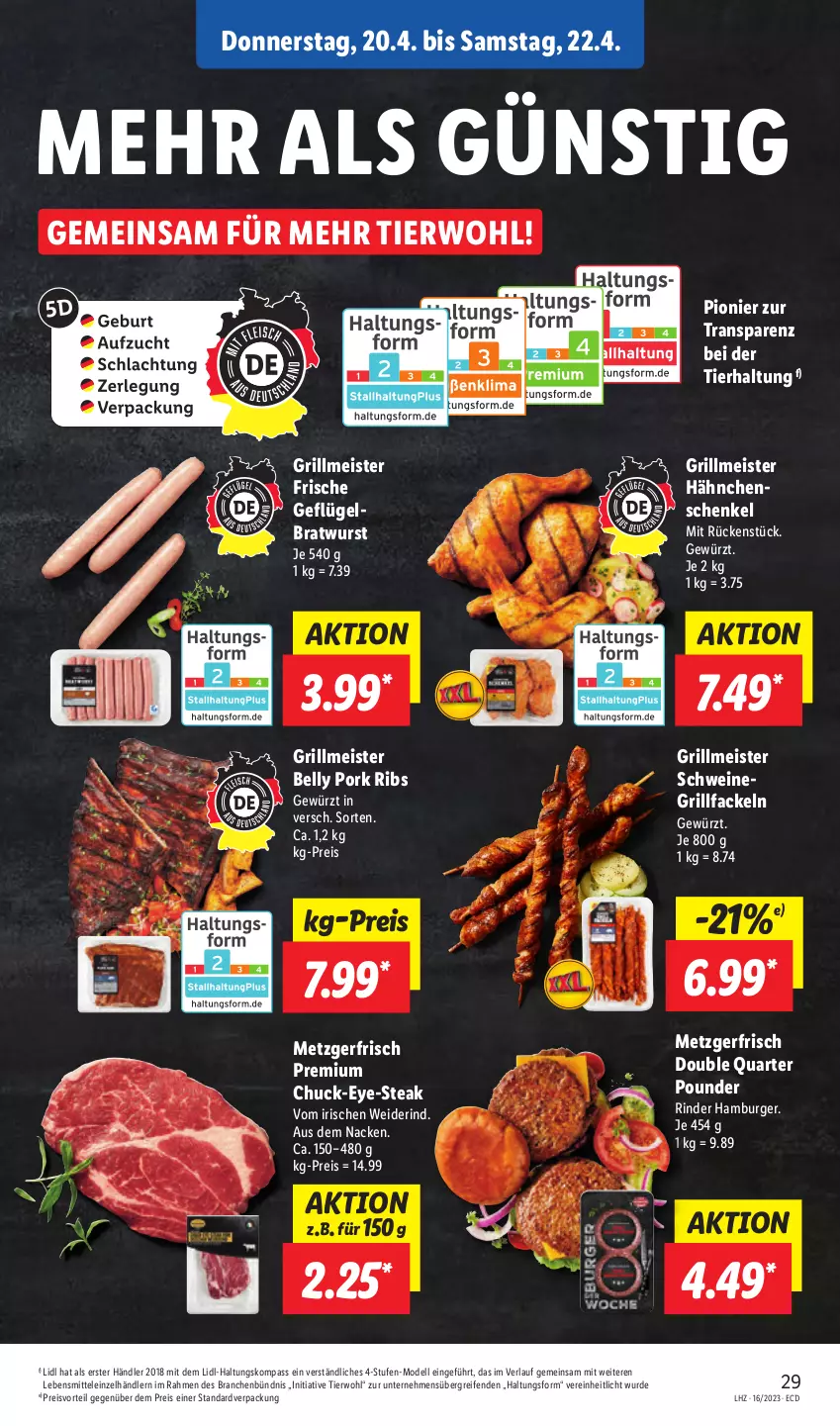 Aktueller Prospekt Lidl - Aktionsprospekt - von 17.04 bis 22.04.2023 - strona 33 - produkty: bratwurst, burger, dell, eis, Geflügel, gewürz, grill, grillfackeln, hähnchenschenkel, hamburger, henkel, lebensmittel, Meister, Mode, preisvorteil, reifen, reis, rind, rinder, schenkel, schwein, schweine, steak, Ti, wein, weine, wurst