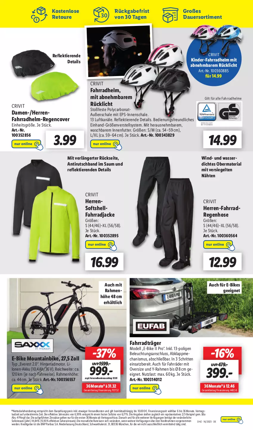 Aktueller Prospekt Lidl - Aktionsprospekt - von 17.04 bis 22.04.2023 - strona 49 - produkty: akku, auer, beleuchtung, Bona, crivit, dell, E-Bike, E-Bikes, eis, elle, erde, Fahrrad, fahrradhelm, Fahrradjacke, hose, Jacke, Kinder, Mode, Mountainbike, ndk, reis, Ria, rücklicht, rwe, Schal, Schale, Ti, Tiere, wasser