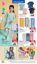 Gazetka promocyjna Lidl - Aktionsprospekt - Gazetka - ważna od 22.04 do 22.04.2023 - strona 30 - produkty: angebot, Bau, baumwolle, dell, eis, elle, gin, kleid, leggings, lupilu, Mode, ndk, reine baumwolle, reis, rucksack, sac, Schal, Schale, schultergurt, shirt, shirts, T-Shirt, Tasche, taschen, Ti, Tiere, wolle, ZTE