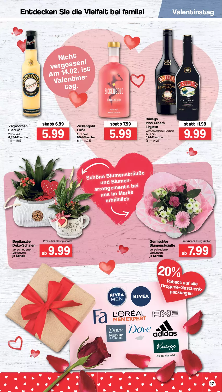 Aktueller Prospekt Famila - Prospekte - von 07.02 bis 12.02.2022 - strona 17 - produkty: baileys, blume, blumen, decke, eier, eierlikör, flasche, irish cream, likör, liqueur, Ria, Schal, Schale, Ti, verpoorten, ZTE