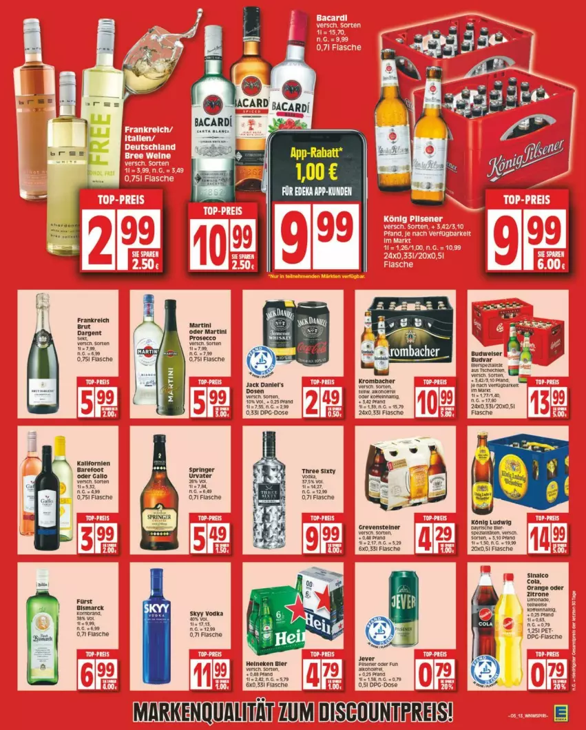 Aktueller Prospekt Edeka - Prospekte - von 27.01 bis 03.02.2024 - strona 14 - produkty: bier, bismarck, brut, cola, deka, discount, eis, flasche, gallo, heineken, jever, mac, martini, orange, Rana, reis, ring, sinalco, Ti, urvater, zitrone