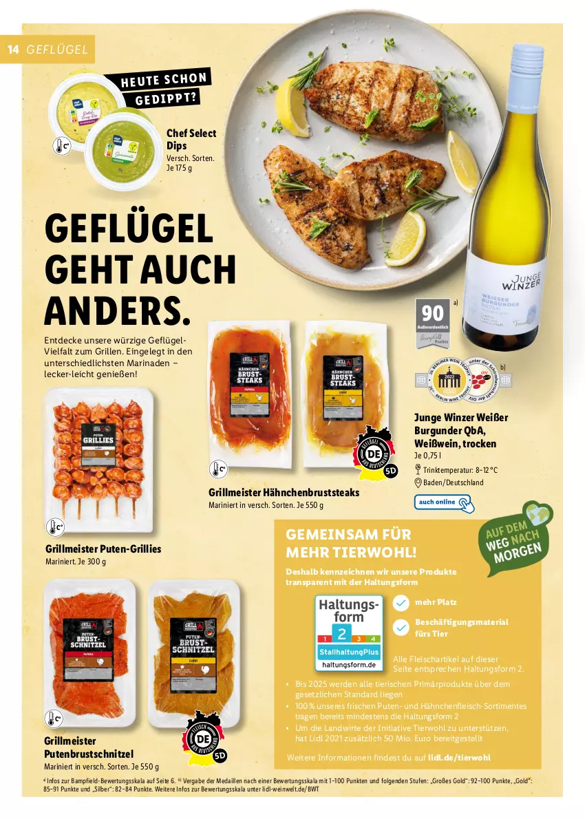 Aktueller Prospekt Lidl - Grillen - von 11.04 bis 23.09.2023 - strona 16 - produkty: Bad, burgunder, decke, dip, eis, Elvie, ente, erde, fleisch, Geflügel, grill, hähnchenbrust, Hähnchenfleisch, Heu, LG, Liege, marinade, Meister, pute, putenbrust, Ria, schnitzel, steak, steaks, Ti, wein, Weißwein