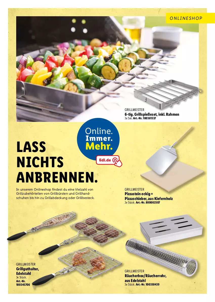 Aktueller Prospekt Lidl - Grillen - von 11.04 bis 23.09.2023 - strona 21 - produkty: besteck, bürste, bürsten, edelstahl, eis, grill, Grillhandschuhe, Grillspieße, handschuhe, Holz, LG, Meister, pizza, schuhe