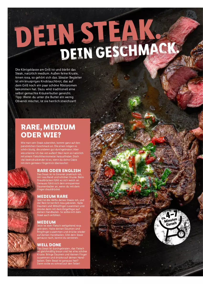 Aktueller Prospekt Lidl - Grillen - von 11.04 bis 23.09.2023 - strona 4 - produkty: ball, beko, braten, braun, brot, butter, eis, elle, fleisch, grill, knoblauch, kräuter, kräuterbutter, leine, mac, olive, oliven, olivenöl, ring, steak, steaks, Streichzart, teller, thermometer, Ti, tisch