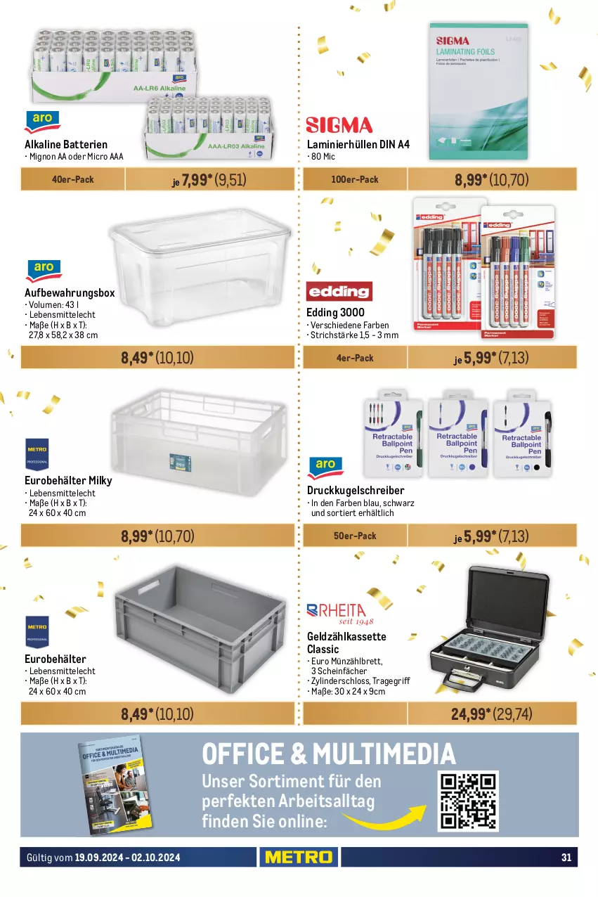 Aktueller Prospekt Metro - GastroJournal - von 19.09 bis 02.10.2024 - strona 31 - produkty: aufbewahrungsbox, batterie, batterien, Behälter, bratpfanne, din a4, edelstahl, eis, elle, garnitur, Gasbräter, grill, grillfläche, Holz, holzkohle, Kugel, kugelschreiber, lack, lebensmittel, LG, maille, Metro, metro gastro, office, pfanne, Ria, sac, schlauch, Ti, tisch, tragegriff, Zelt