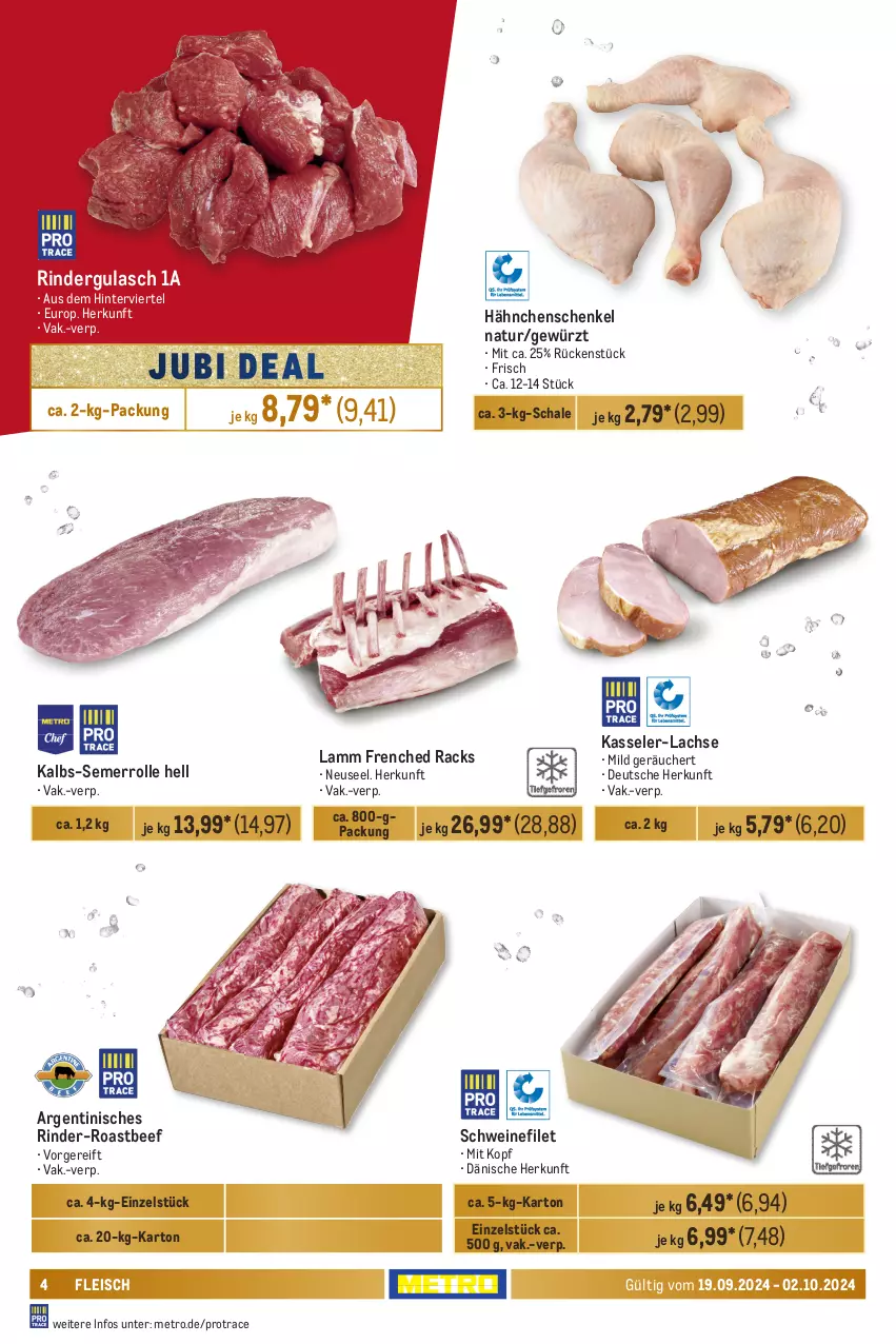 Aktueller Prospekt Metro - GastroJournal - von 19.09 bis 02.10.2024 - strona 4 - produkty: beef, eis, filet, fleisch, gewürz, gulasch, hähnchenschenkel, henkel, kasseler, lachs, lamm, Metro, natur, rind, rinder, rindergulasch, roastbeef, Schal, Schale, schenkel, schwein, schweine, schweinefilet, Ti, wein, weine