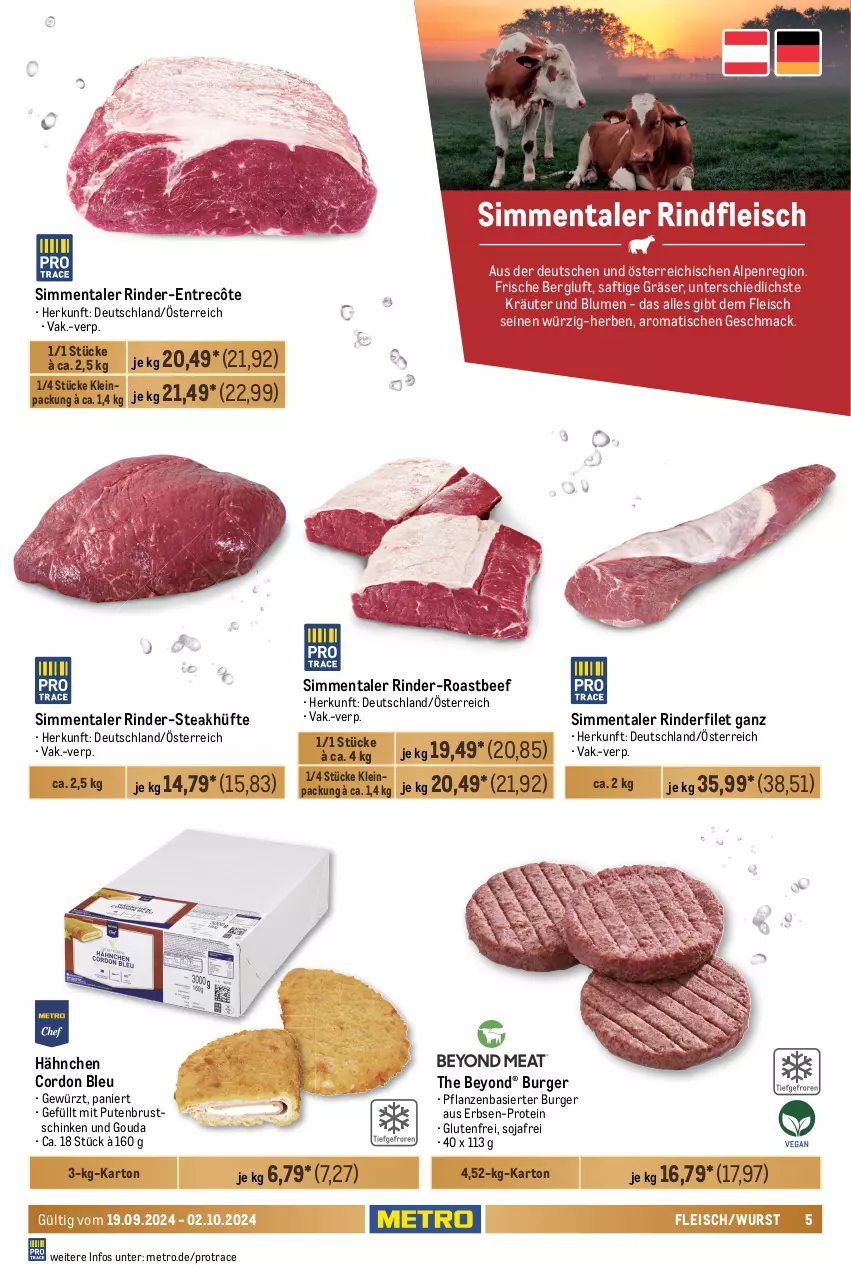 Aktueller Prospekt Metro - GastroJournal - von 19.09 bis 02.10.2024 - strona 5 - produkty: beef, blume, blumen, burger, cordon bleu, eis, elle, entrecôte, erbsen, filet, fleisch, gewürz, gouda, gulasch, hähnchenschenkel, henkel, kasseler, kräuter, lachs, lamm, mac, Metro, natur, pflanze, pflanzen, pute, putenbrust, reis, rind, rinder, rinderfilet, rindergulasch, roastbeef, saft, Schal, Schale, schenkel, schinken, schwein, schweine, schweinefilet, sim, soja, steak, steakhüfte, Ti, tisch, wein, weine, wurst, Yo