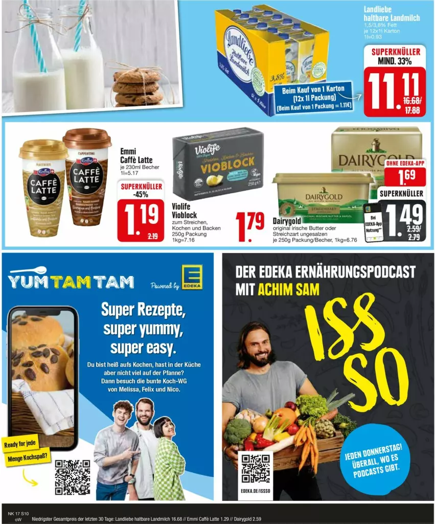 Aktueller Prospekt Edeka - Prospekte - von 22.04 bis 27.04.2024 - strona 10 - produkty: Becher, butter, caffe, emmi, gin, irische butter, latte, salz, Streichzart