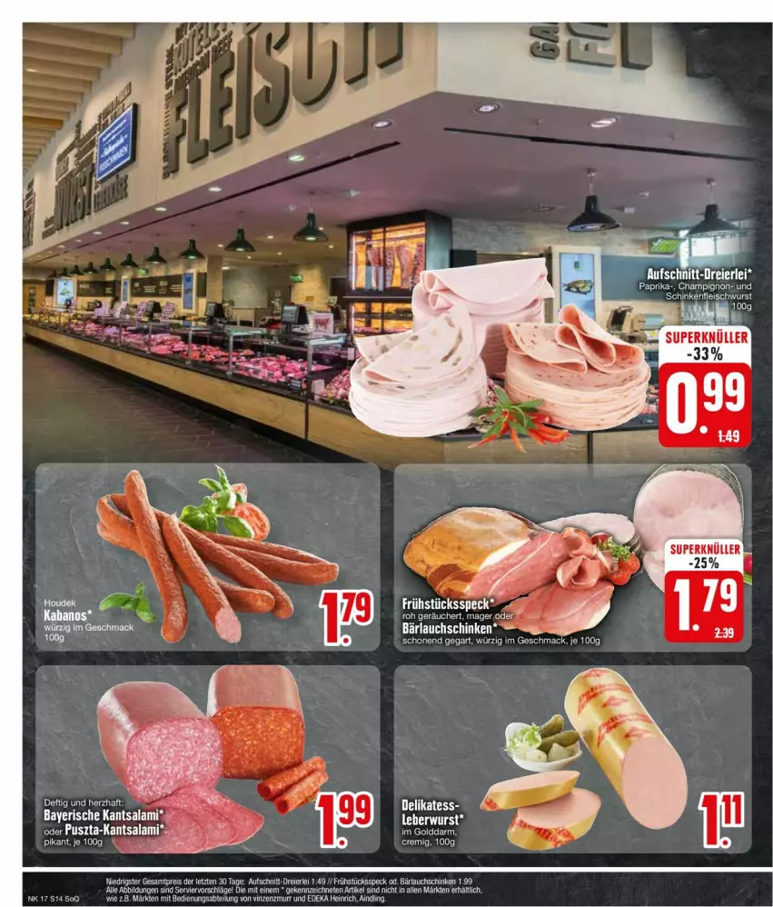 Aktueller Prospekt Edeka - Prospekte - von 22.04 bis 27.04.2024 - strona 14 - produkty: aufschnitt, champignon, eier, Frühstücksspeck, mac, paprika, salami, schinken, Speck, Ti, ZTE