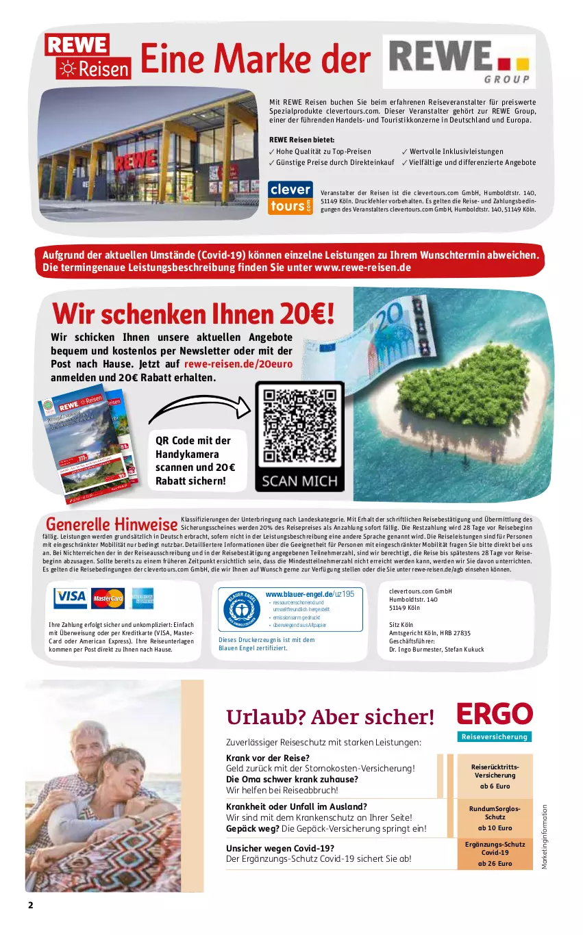 Aktueller Prospekt Rewe Reisen - Reiseprospekt - von 23.12.2022 bis 27.01.2023 - strona 2 - produkty: alpro, angebot, angebote, auer, buch, drucker, eier, eis, elle, Engel, erde, gin, Handy, inklusivleistungen, kamera, kerze, LG, mastercard, papier, reis, reiseveranstalter, rel, ring, Spezi, Ti, top-preis, uhr