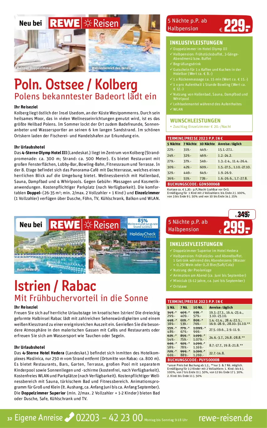 Aktueller Prospekt Rewe Reisen - Reiseprospekt - von 23.12.2022 bis 27.01.2023 - strona 32 - produkty: axe, Bad, Bademantel, bier, buch, cola, deo, drink, dusche, eier, eis, fenster, fisch, fische, Fischer, Garten, getränk, gutschein, inklusivleistungen, kaffee, Kinder, Kinderpool, kosmetik, kuchen, kühlschrank, kurtaxe, Liege, Mantel, pool, rama, reis, rum, saft, Schere, schirme, Schrank, sonnenliege, Sport, Ti, tisch, uhr, wasser, Wassersport, wein, wellnessbereich, Whirlpool