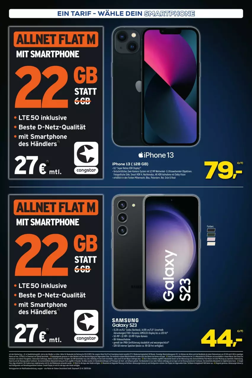 Aktueller Prospekt Euronics - Prospekte - von 27.11 bis 02.12.2023 - strona 7 - produkty: allnet flat, congstar, iphone, IPhone 13, Samsung, samsung galaxy, smartphone, usb