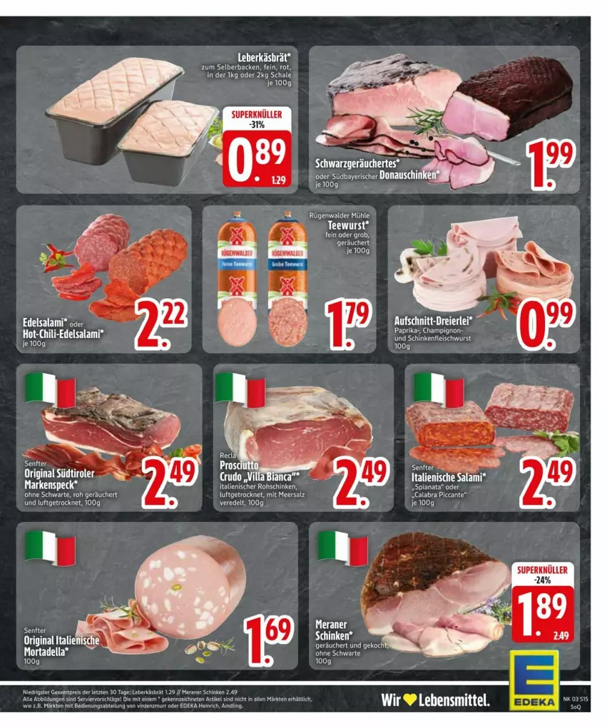 Aktueller Prospekt Edeka - Prospekte - von 13.01 bis 20.01.2025 - strona 17 - produkty: Abtei, chili, deka, Edelsalami, eis, ente, gin, lebensmittel, leberkäs, reis, rügenwalder, rügenwalder mühle, salami, Schal, Schale, schinken, senf, Speck, südtiroler, tee, teewurst, Ti, tuc, wurst, ZTE