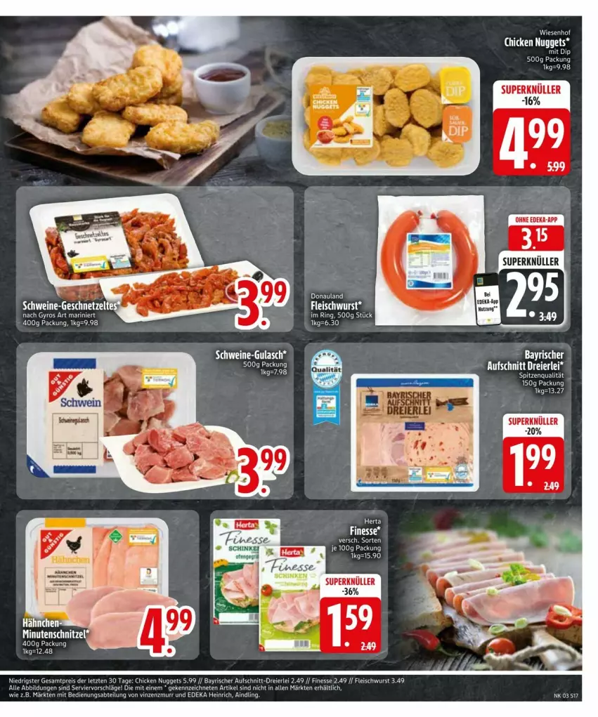 Aktueller Prospekt Edeka - Prospekte - von 13.01 bis 20.01.2025 - strona 19 - produkty: aufschnitt, chicken nuggets, eier, eis, finesse, fleisch, fleischwurst, gulasch, gyros, nuggets, reis, ring, schwein, schweine, spitzenqualität, Ti, wein, weine, wurst, ZTE