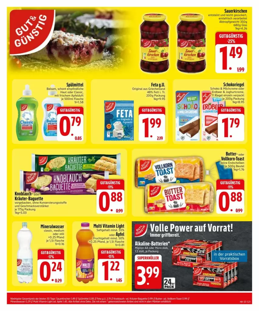 Aktueller Prospekt Edeka - Prospekte - von 13.01 bis 20.01.2025 - strona 23 - produkty: Alwa, apfel, auer, baguette, balsam, butter, creme, feta, flasche, frucht, geback, gin, joghur, joghurt, kirsch, kirsche, kirschen, knoblauch, korn, kräuter, LG, mac, milch, mineralwasser, Mineralwasser Classic, riegel, sauerkirschen, schoko, schokoriegel, spülmittel, Ti, toast, vita, wasser, zucker