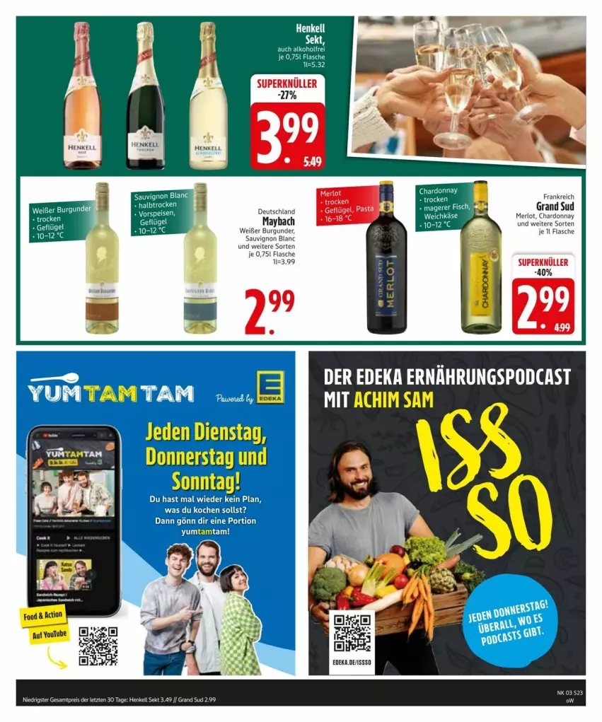 Aktueller Prospekt Edeka - Prospekte - von 13.01 bis 20.01.2025 - strona 25 - produkty: burgunder, chardonnay, deka, flasche, grand sud, henkel, henkell, henkell sekt, Käse, maybach, merl, merlot, sauvignon, sauvignon blanc, sekt, Ti, weichkäse, Yo