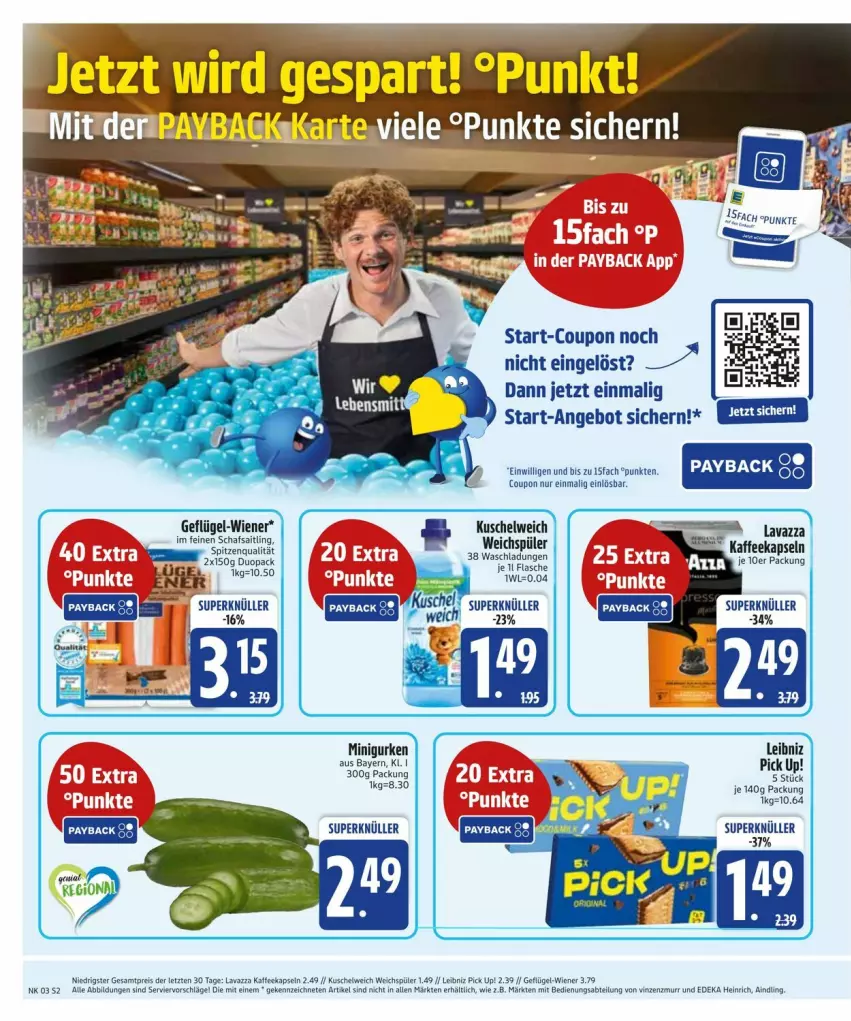 Aktueller Prospekt Edeka - Prospekte - von 13.01 bis 20.01.2025 - strona 4 - produkty: angebot, coupon, eis, flasche, Geflügel, gurke, gurken, kaffee, kaffeekapseln, Kuschelweich, lavazza, leibniz, payback, reis, Ti, weichspüler, wiener, ZTE