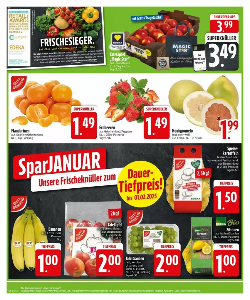 Aktueller Prospekt Edeka - Prospekte - von 13.01 bis 20.01.2025 - strona 6 - produkty: banane, bananen, beere, beeren, beutel, deka, eis, erdbeere, erdbeeren, honig, Honigpomelo, kartoffel, kartoffeln, mandarine, mandarinen, Pomelo, tafeläpfel, tee, Ti