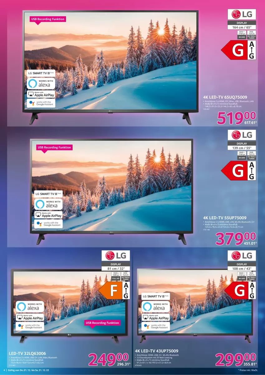 Aktueller Prospekt Selgros - Technik - von 01.12 bis 31.12.2022 - strona 4 - produkty: Apple, dvb, eis, hd triple tuner, HDMI, LG, smart tv, tuner, usb