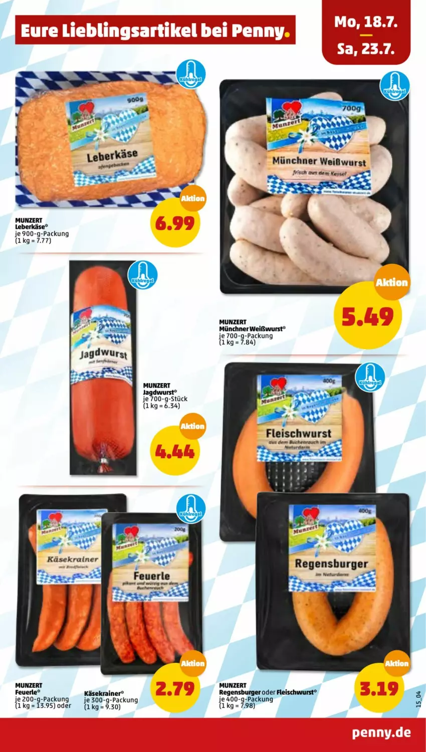 Aktueller Prospekt Penny - Prospekte - von 18.07 bis 23.07.2022 - strona 15 - produkty: buch, burger, eis, fleisch, fleischwurst, jagdwurst, Käse, Käsekrainer, leberkäs, leberkäse, regensburger, Weißwurst, wurst