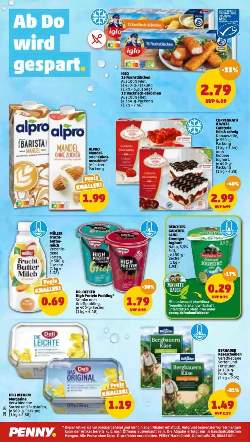 Aktueller Prospekt Penny - Prospekte - von 18.07 bis 23.07.2022 - strona 28 - produkty: alpro, backfisch, Becher, bergader, coppenrath, Dr. Oetker, elle, filet, fisch, fischstäbchen, flasche, frucht, iglo, joghur, joghurt, Käse, käsescheiben, kokos, LG, mac, mandel, natur, pudding, Ria, schoko, Ti, ZTE