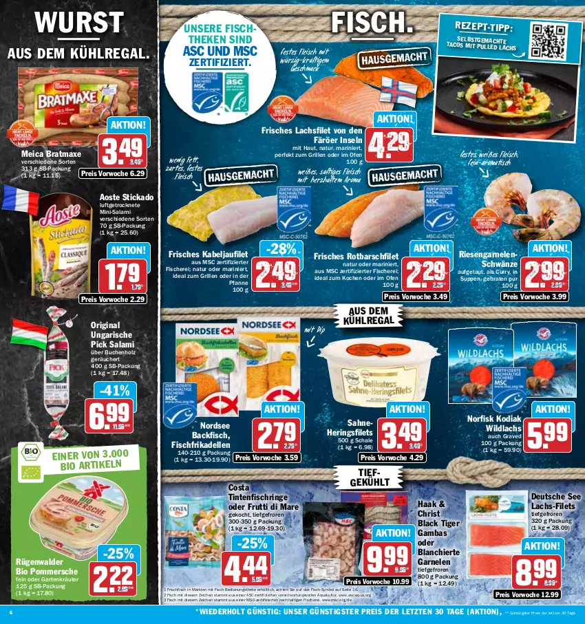 Aktueller Prospekt Hit - Prospekte - von 02.05 bis 06.05.2023 - strona 6 - produkty: aoste stickado, aqua, aus dem kühlregal, axe, backfisch, bio, braten, bratmaxe, buch, curry, dell, dip, eis, elle, filet, filets, fisch, fische, Fischer, fischtheke, fleisch, frikadellen, frischfisch, frutti di mare, garnelen, Garten, gin, grill, hering, Herings, heringsfilets, Holz, ideal zum grillen, kabeljaufilet, kräuter, kühlregal, lachs, lachsfilet, lack, mac, meica, Mini-Salami, natur, Nordsee, Ofen, pfanne, Pommersche, regal, reis, riesengarnelen, ring, Rotbarsch, rotbarschfilet, rügenwalder, saft, sahne, salami, Schal, Schale, Schere, stickado, suppe, suppen, Ti, Tintenfischringe, tisch, Wild, wildlachs, wurst, ZTE