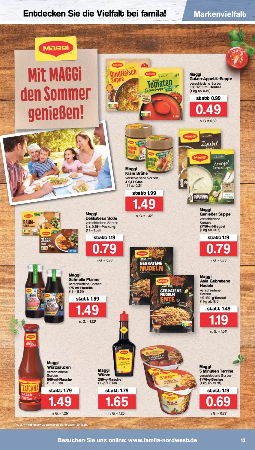 Aktueller Prospekt Famila - Prospekte - von 18.07 bis 23.07.2022 - strona 13 - produkty: Becher, beutel, braten, Brühe, decke, eis, elle, flasche, maggi, Maggi Schnelle Pfanne, maggi würze, nudel, nudeln, pfanne, reis, sauce, saucen, Soße, suppe, terrine, Ti, würzsauce, würzsaucen, ZTE