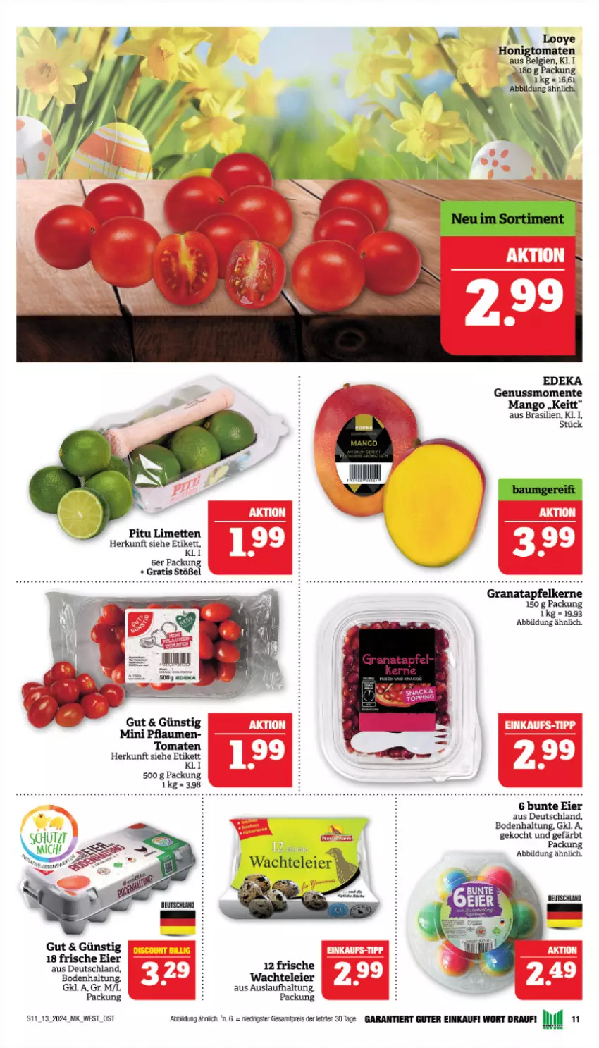 Aktueller Prospekt Marktkauf - Prospekt - von 24.03 bis 30.03.2024 - strona 11 - produkty: apfel, deka, eier, eis, ente, grana, granatapfel, granatapfelkerne, limette, limetten, mango, Mett, metten, nuss, pflaume, pflaumen, Rana, reis, Ti, tomate, tomaten, ZTE