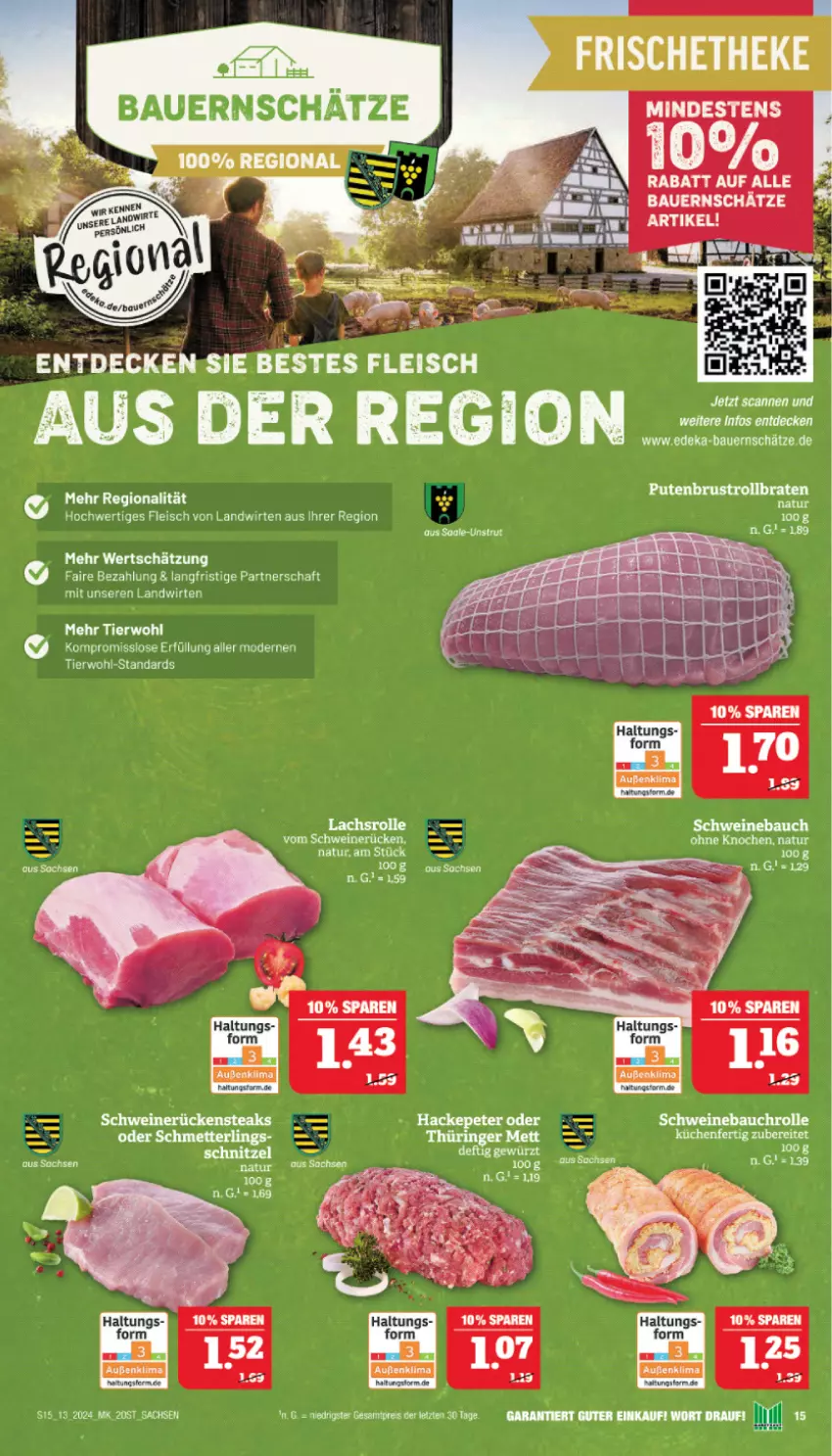 Aktueller Prospekt Marktkauf - Prospekt - von 24.03 bis 30.03.2024 - strona 15 - produkty: auer, Bau, Bauer, braten, decke, deka, eier, eis, fleisch, lachs, Lachsrolle, Mett, Mode, natur, pute, putenbrust, ring, rollbraten, Rückensteak, rückensteaks, sac, Schmetterling, schwein, schweine, Schweinebauch, schweinerücken, steak, steaks, Ti, wein, weine