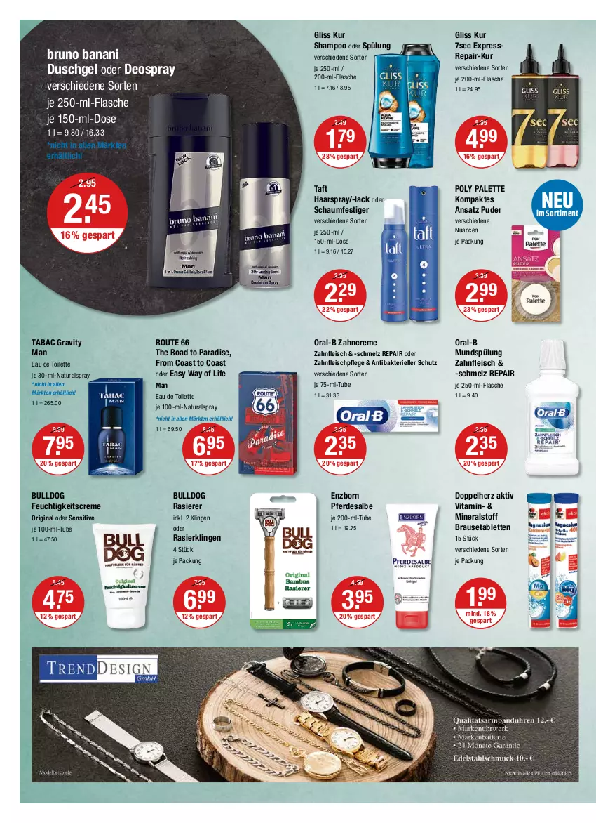 Aktueller Prospekt Vmarkt - V-Markt - von 19.05 bis 25.05.2022 - strona 10 - produkty: brause, Brausetabletten, bruno banani, Bulldog, creme, deo, deospray, doppelherz, duschgel, eau de toilette, eis, elle, erde, feuchtigkeitscreme, flasche, fleisch, gin, gliss, gliss kur, haarspray, HP, lack, mundspülung, natur, natura, Nuance, oder deospray, oder schaumfestiger, oral-b, Palette, rasierer, Rasierklinge, rasierklingen, schaumfestiger, shampoo, shampoo oder spülung, spülung, tablet, tablett, Tablette, Taft, Ti, vita, zahncreme